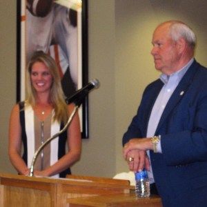 Sara emceed the Partners in Sports Spring Reception. Guest speaker Hall of Fame Coach Phillip Fulmer