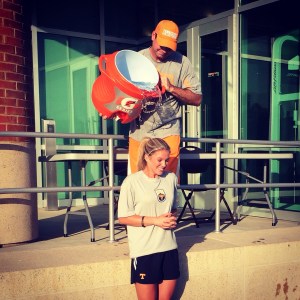 Director of Player Personnel Bob Welton assists with the ALS Ice Bucket Challenge